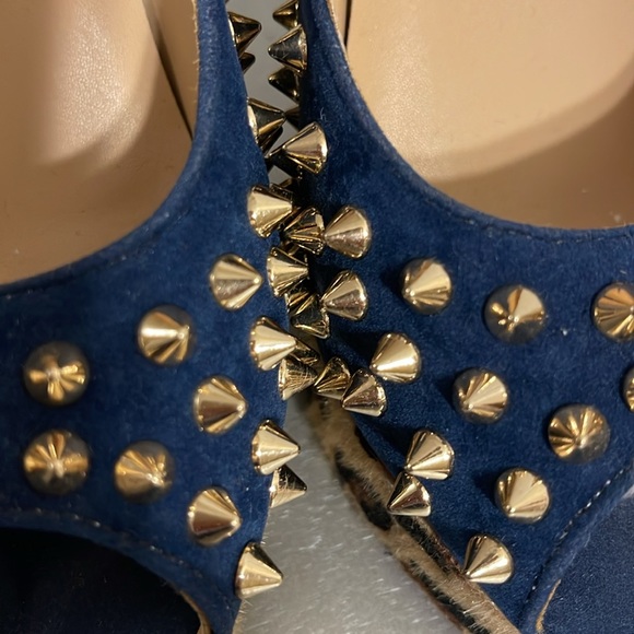 Lady peep studded leopard blue suede open toe heels - Picture 5 of 14